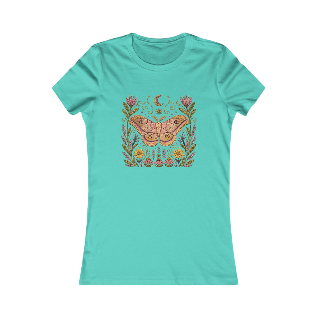 T-Shirt, Short Sleeve Crew Neck - Floral Elephant Hawk Moth & Moon
