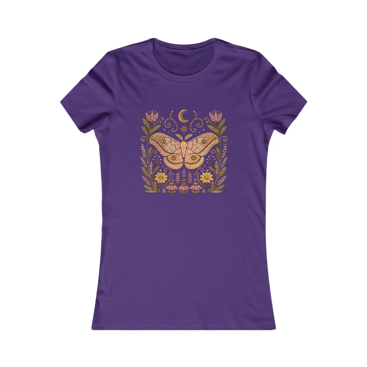 T-Shirt, Short Sleeve Crew Neck - Floral Elephant Hawk Moth & Moon