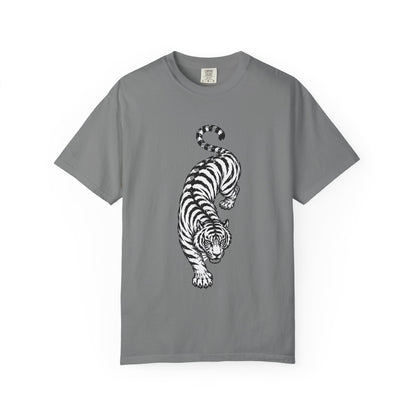 T-Shirt, Short Sleeve Boxy Crew Neck - Black & White Tiger