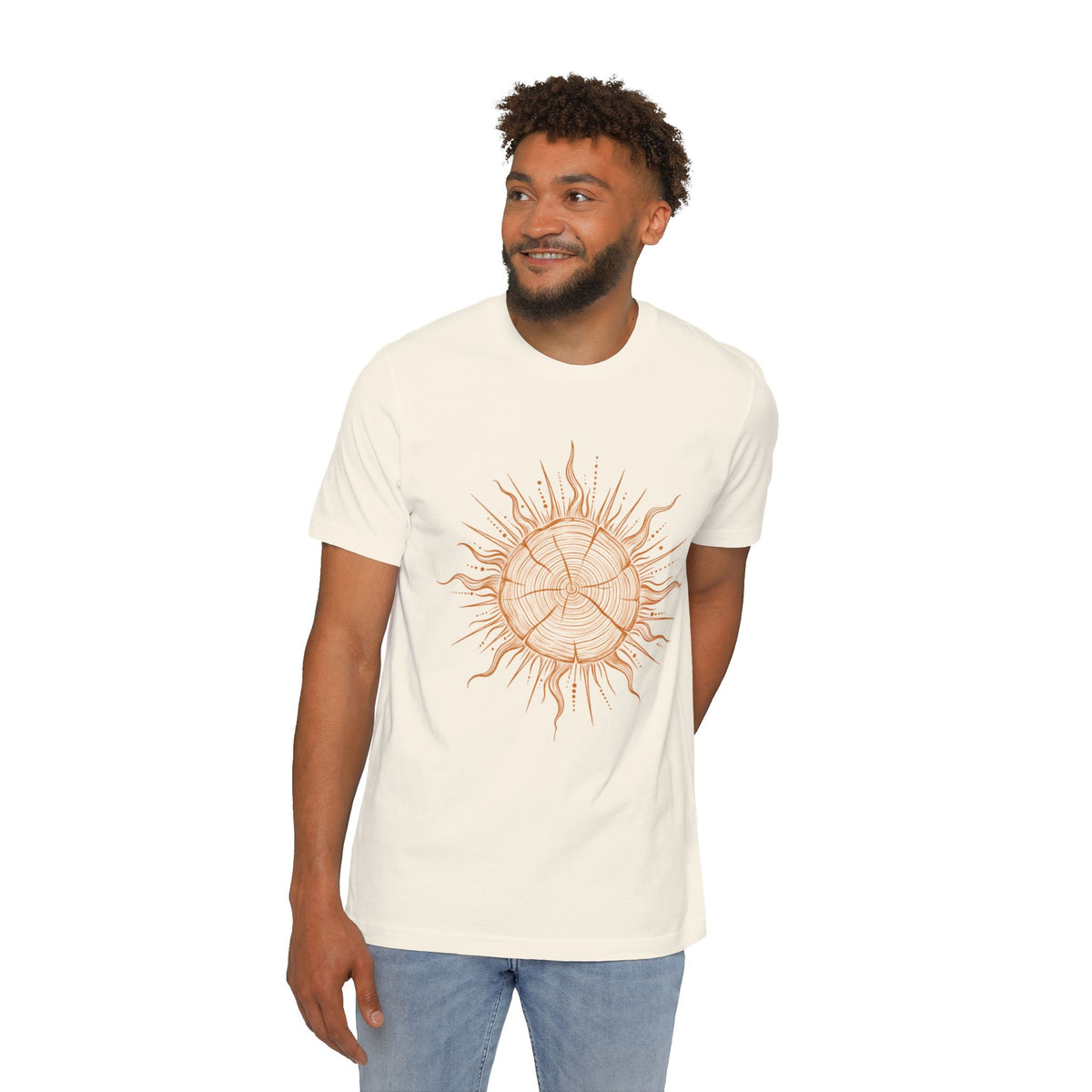 T-Shirt Short Sleeve Boxy Crew Neck - Boho Sunburst Tree Rings Line Art