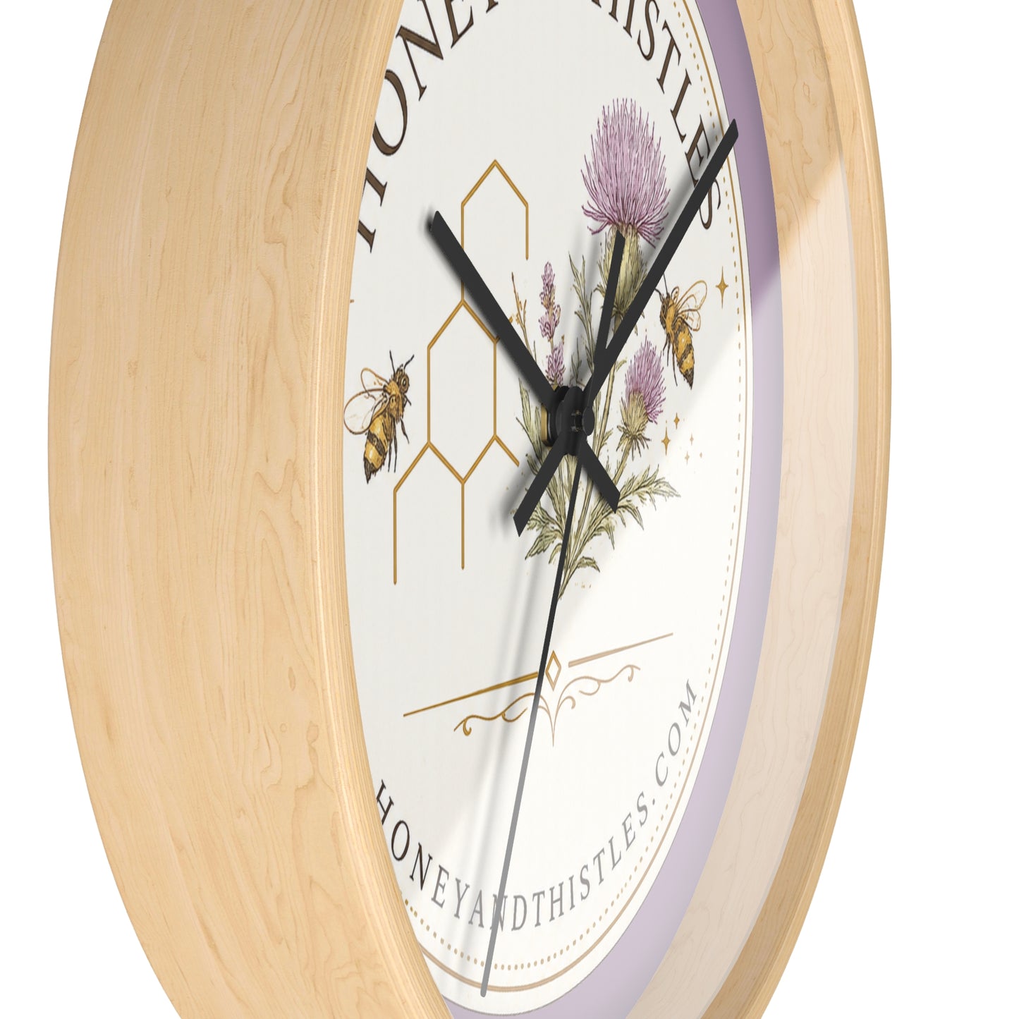 Honey & Thistles Floral Wall Clock — Bee, Thistle & Honeycomb Kitchen Clock