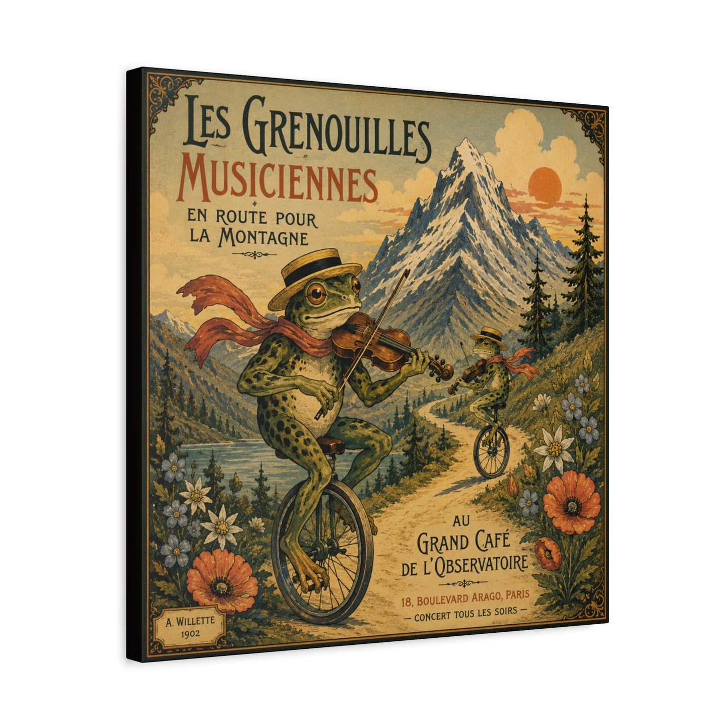 Vintage Frog Musicians Canvas Art – 'Les Grenouilles Musiciennes' Stretched Matte Print