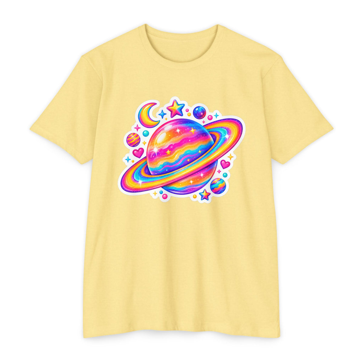 T‑Shirt, Short Sleeve Boxy Crew Neck - Rainbow Planet Cosmic Space