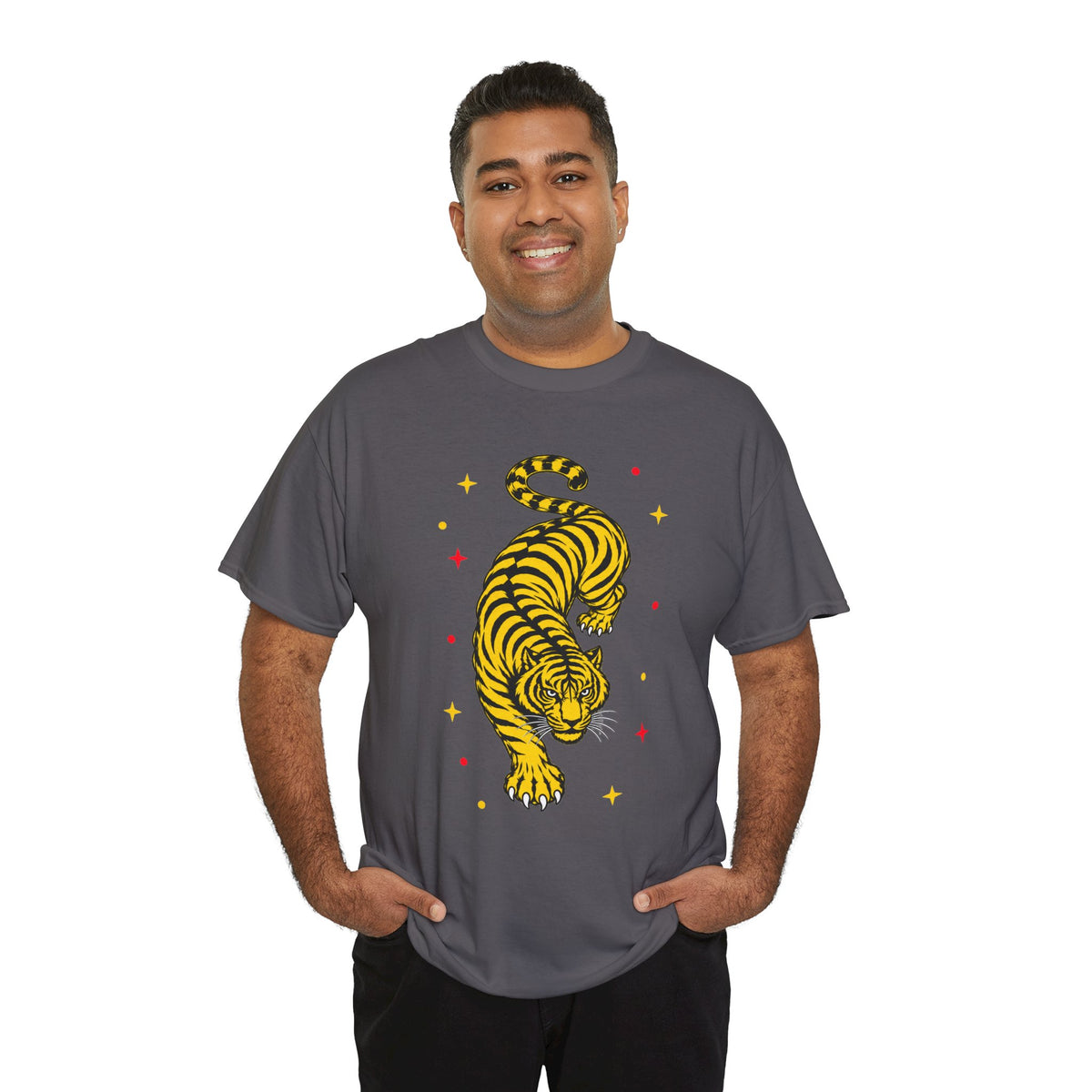 T-Shirt, Short Sleeve Boxy Crewneck - Yellow Tiger