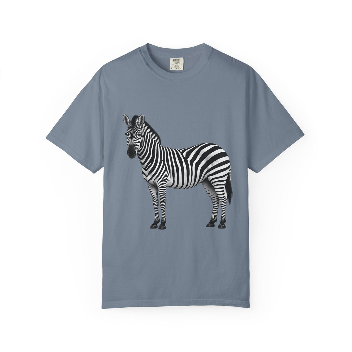 T-Shirt, Short Sleeve Boxy Crew Neck - Zebra Side View Standing