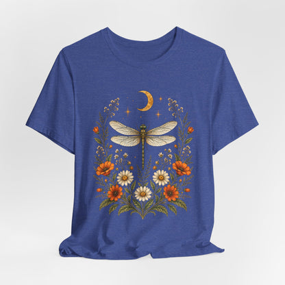 T-Shirt, Short Sleeve Boxy Crew Neck - Boho Dragonfly Moon