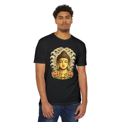 T-Shirt, Short Sleeve Boxy Crew Neck - Buddha Head Floral