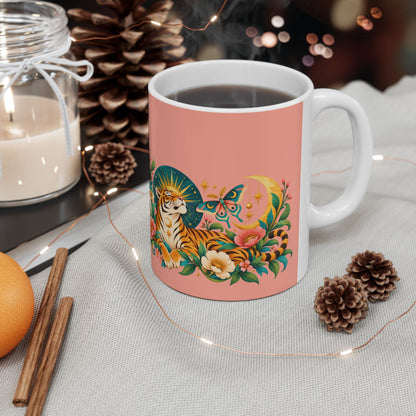 Mug, Ceramic 11oz & 15oz -Tiger Moon Floral (pink)