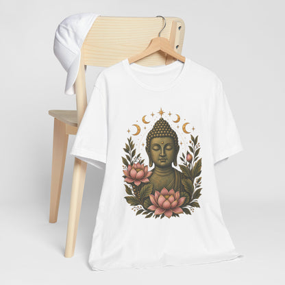 T‑Shirt, Short Sleeve Boxy Crew Neck - Buddha, Lotus & Moon Phases