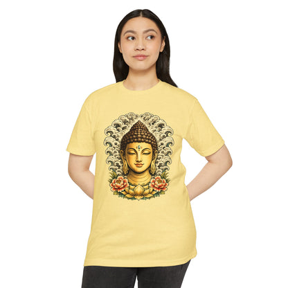 T-Shirt, Short Sleeve Boxy Crew Neck - Buddha Head Floral
