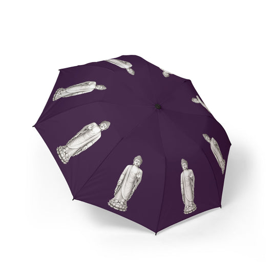 Foldable Umbrella — Purple Buddha Statue Pattern, Semi-Automatic Compact Rain Umbrella