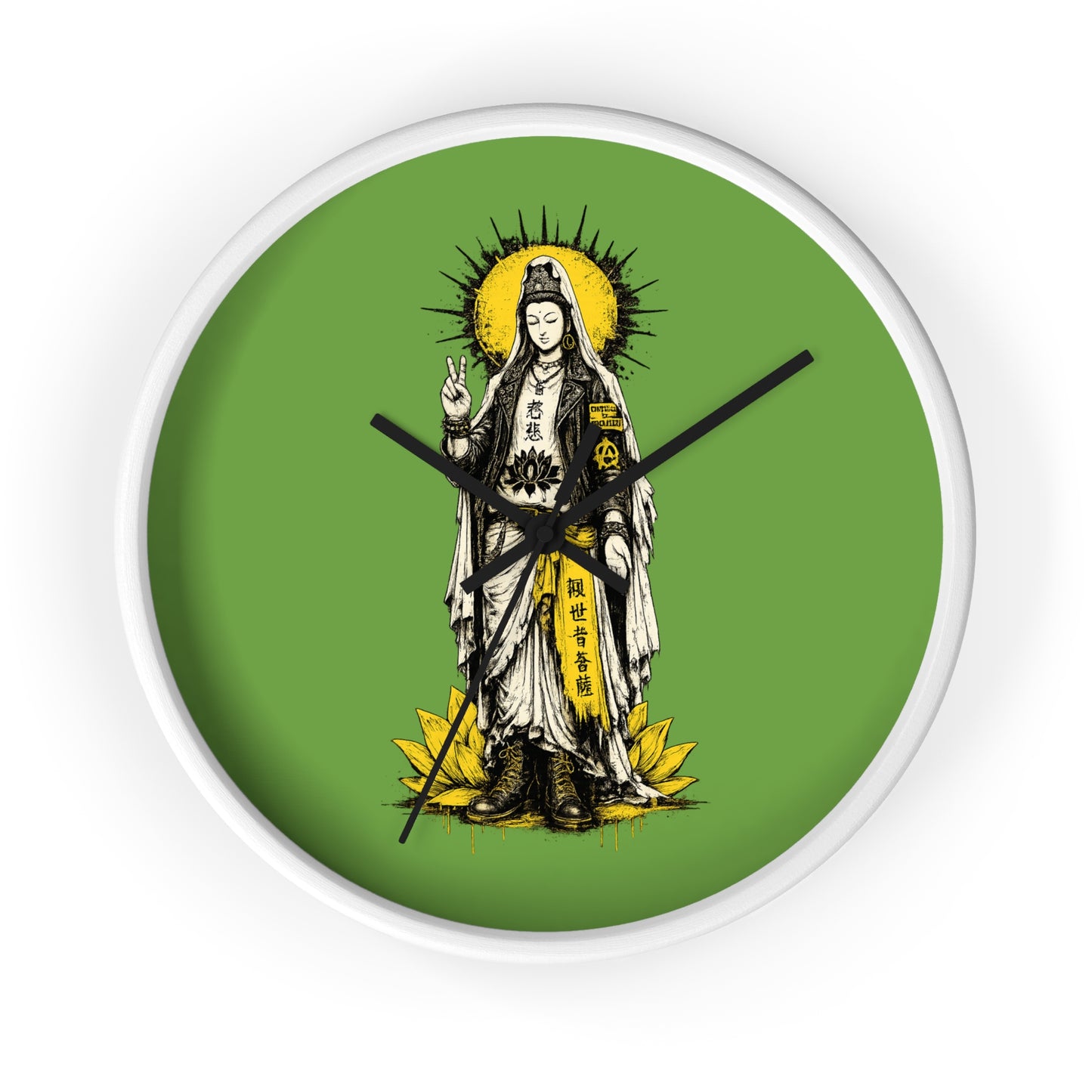Kuan Yin Lotus Wall Clock — Green Zen Buddhist Decorative Clock