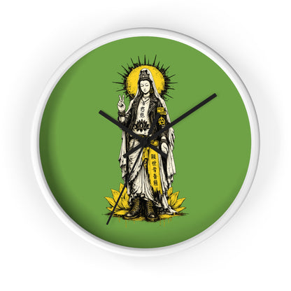 Kuan Yin Lotus Wall Clock — Green Zen Buddhist Decorative Clock