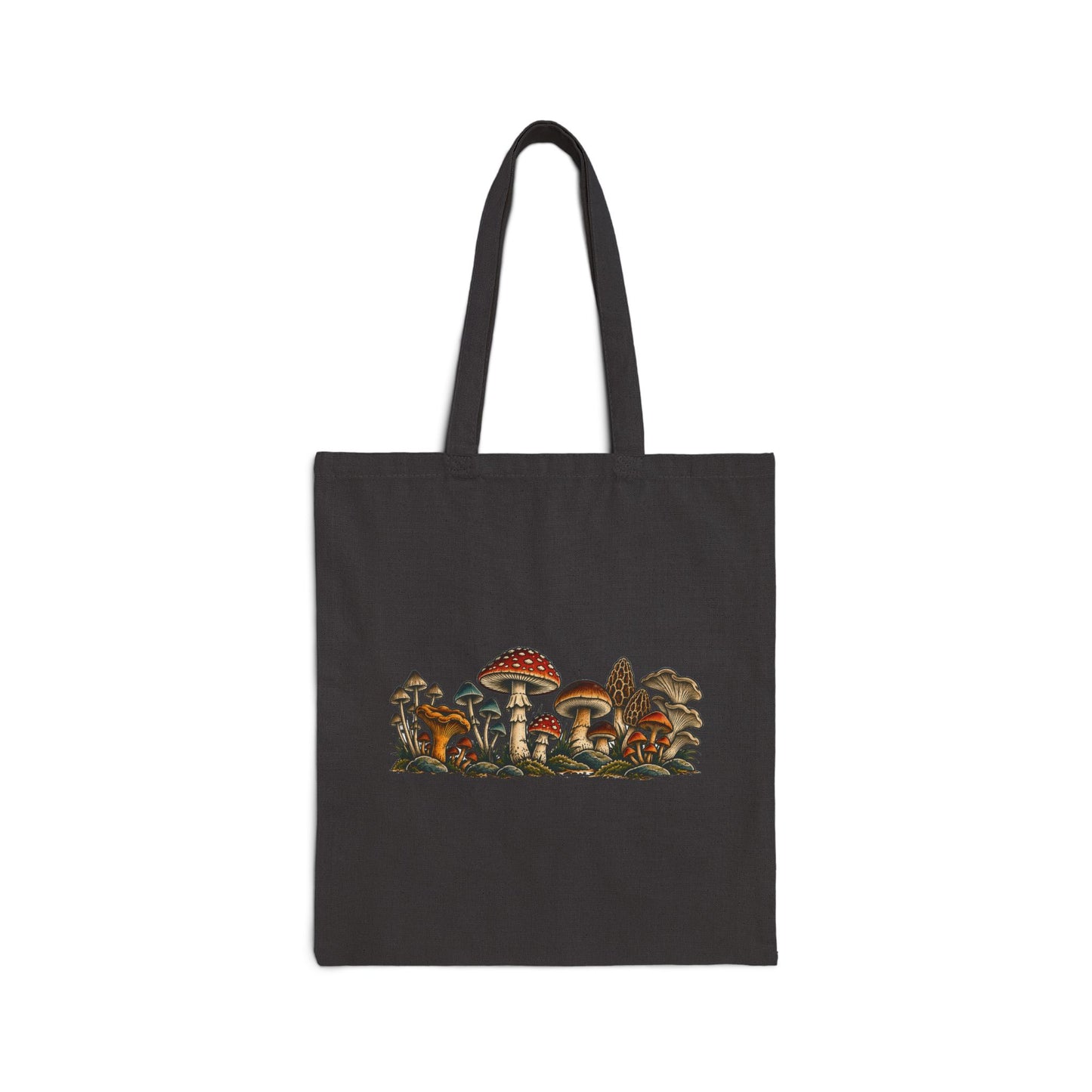 Mushroom Garden Canvas Tote Bag — Vintage Wild Fungi Illustration Eco Market Bag