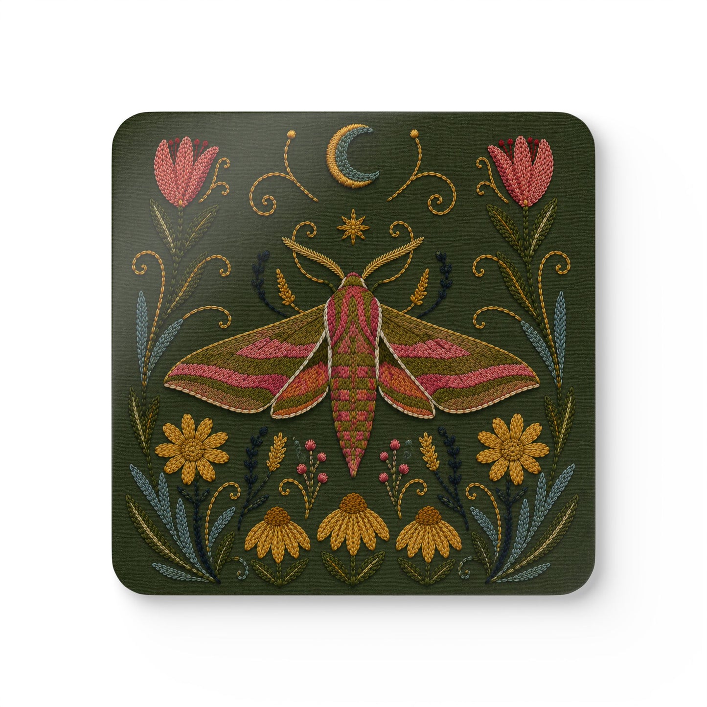 Elephant Hawk Moth & Wildflower Cork Coaster (Set of 4)