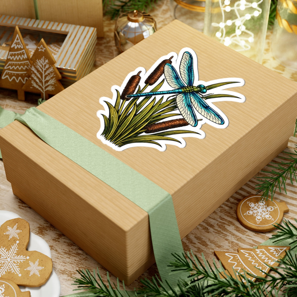 Sticker,  Kiss-Cut - Dragonfly & Cattails