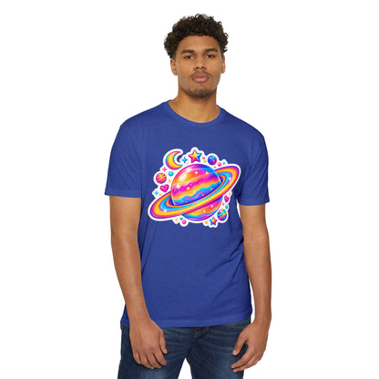 T‑Shirt, Short Sleeve Boxy Crew Neck - Rainbow Planet Cosmic Space