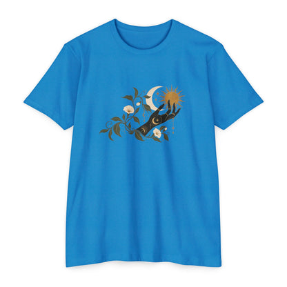 T-Shirt, Short Sleeve Boxy Crew Neck - Botanical Hand Reaching for the Sun