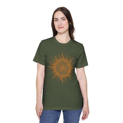 T-Shirt Short Sleeve Boxy Crew Neck - Boho Sunburst Tree Rings Line Art