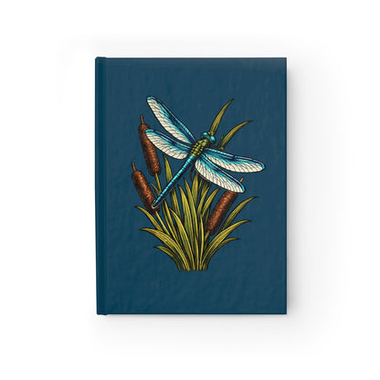 Journal Notebook, Hardcover Blank - Dragonfly & Cattail (dark teal)