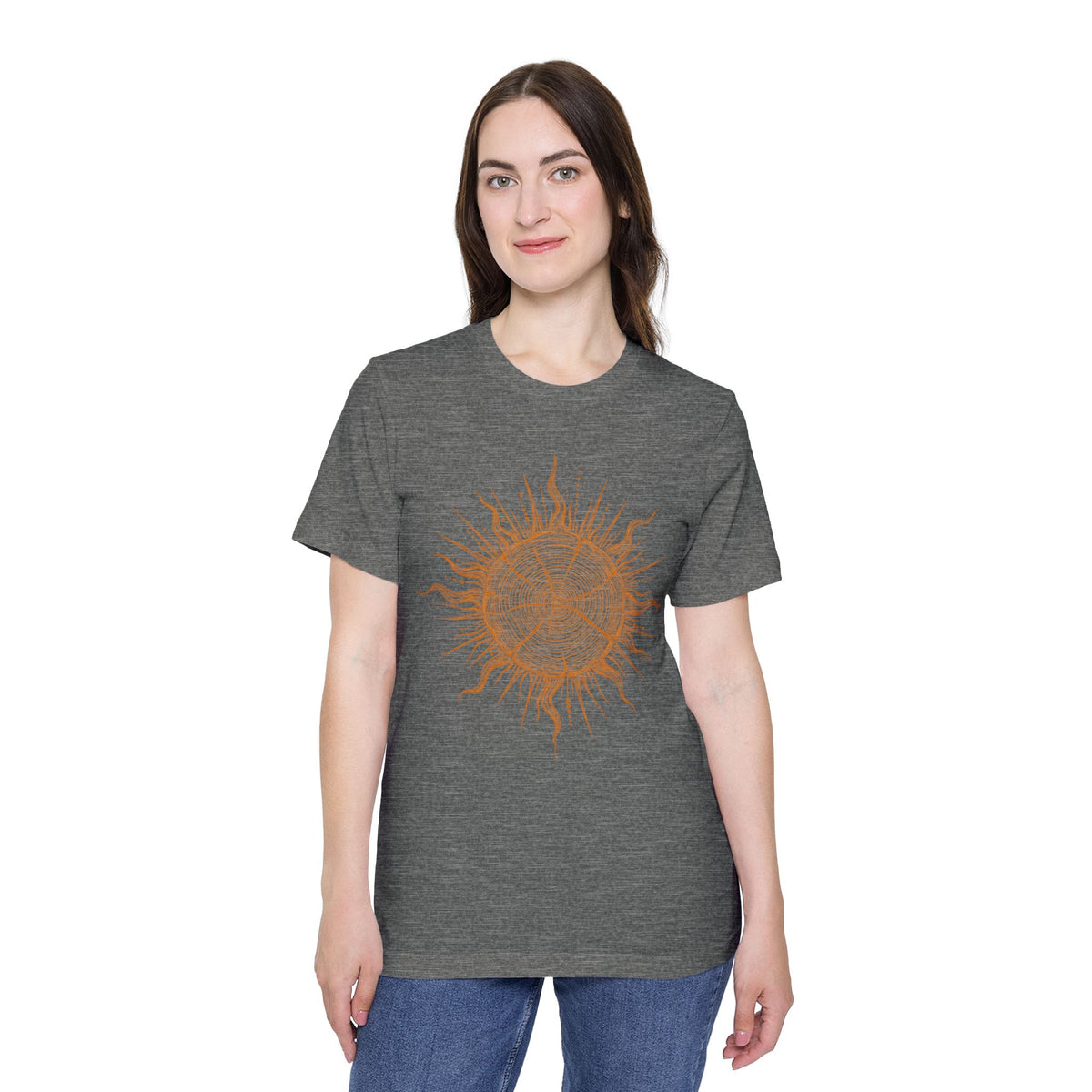 T-Shirt Short Sleeve Boxy Crew Neck - Boho Sunburst Tree Rings Line Art