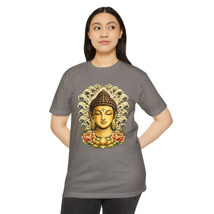 T-Shirt, Short Sleeve Boxy Crew Neck - Buddha Head Floral