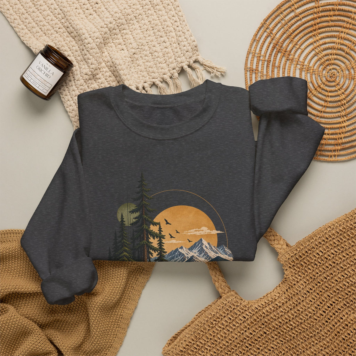 Sweatshirt, Crew Neck - Mountain Lake Sunset