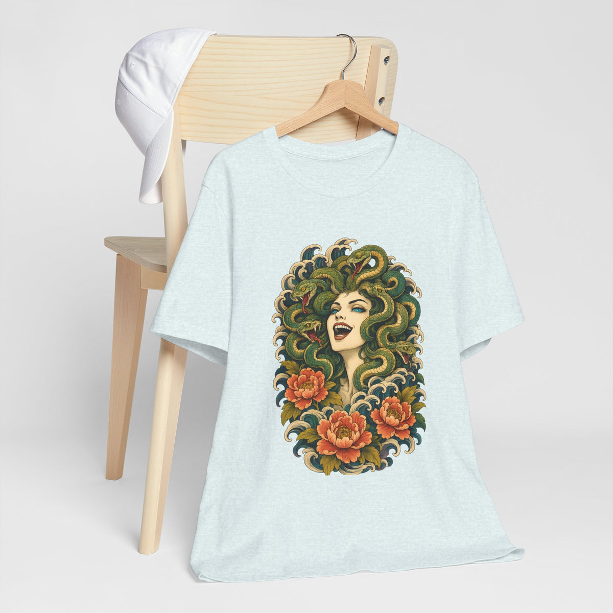 T-Shirt, Short Sleeve Wide Neck - Medusa Snake Hair Floral