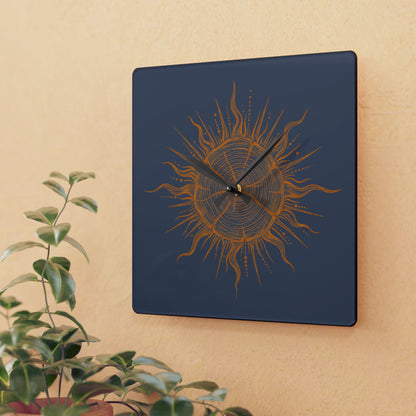 Clock , Wall Acrylic- Golden Boho Sunburst Tree Trunk
