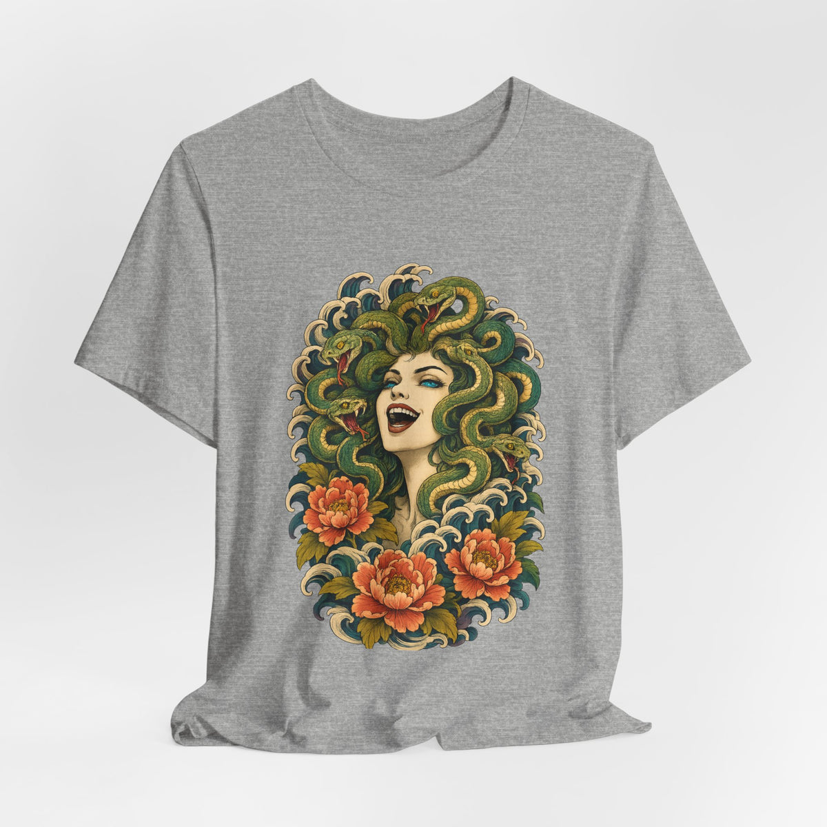T-Shirt, Short Sleeve Wide Neck - Medusa Snake Hair Floral