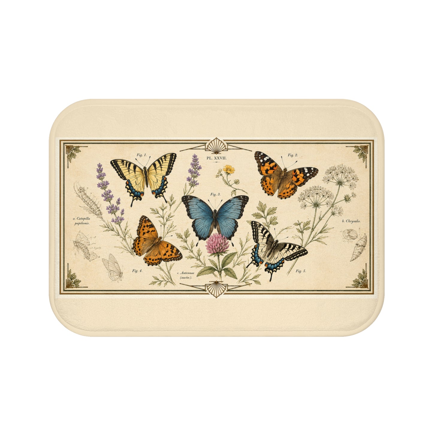 Vintage Botanical Butterfly Bath Mat — Floral Nature-Inspired Bathroom Rug