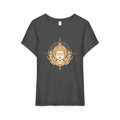 T-Shirt, Short Sleeve Wide Neck Relaxed Fit - Buddha Mandala