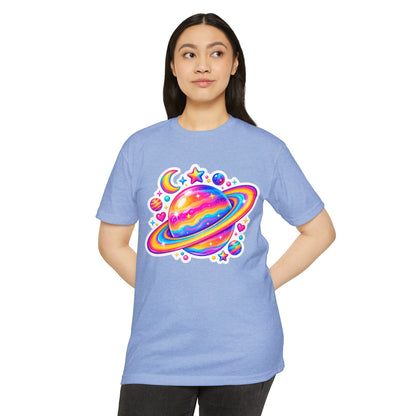 T‑Shirt, Short Sleeve Boxy Crew Neck - Rainbow Planet Cosmic Space