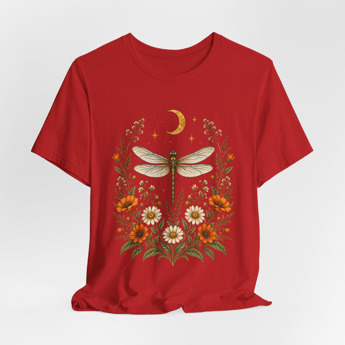 T-Shirt, Short Sleeve Boxy Crew Neck - Boho Dragonfly Moon
