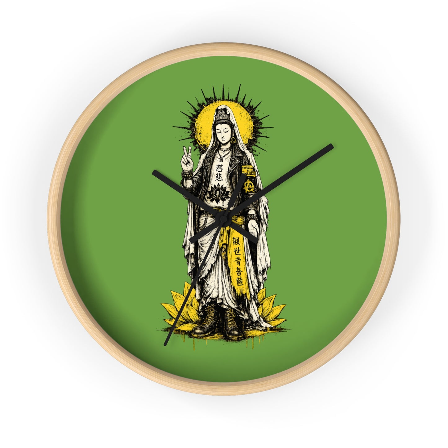 Kuan Yin Lotus Wall Clock — Green Zen Buddhist Decorative Clock