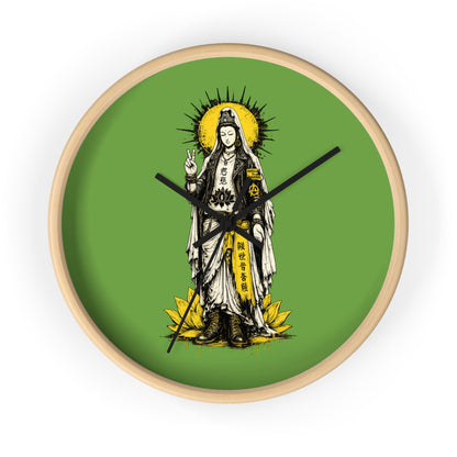 Kuan Yin Lotus Wall Clock — Green Zen Buddhist Decorative Clock