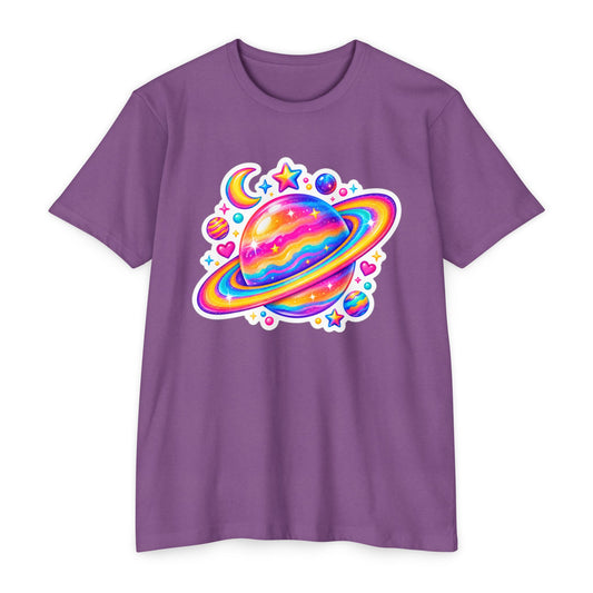 T‑Shirt, Short Sleeve Boxy Crew Neck - Rainbow Planet Cosmic Space