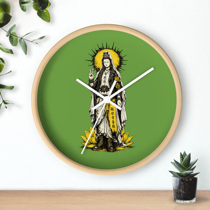 Kuan Yin Lotus Wall Clock — Green Zen Buddhist Decorative Clock