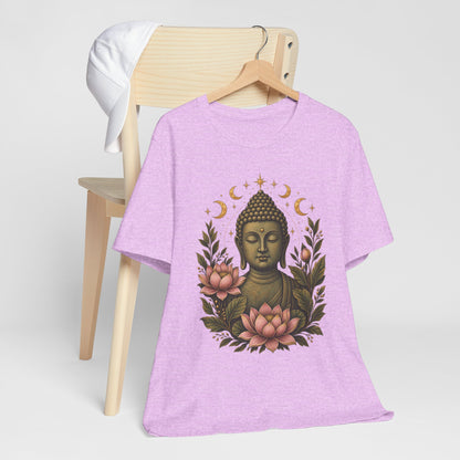 T‑Shirt, Short Sleeve Boxy Crew Neck - Buddha, Lotus & Moon Phases