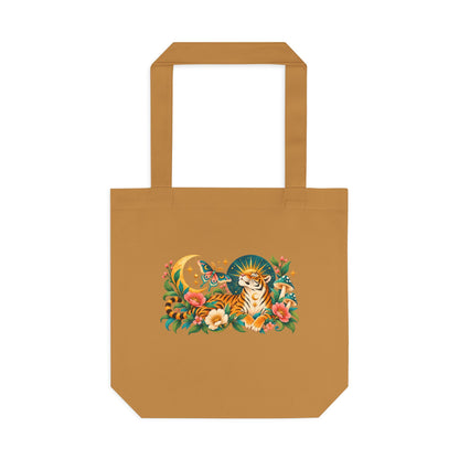 Tote, Large Canvas Bag - Tiger & Moon