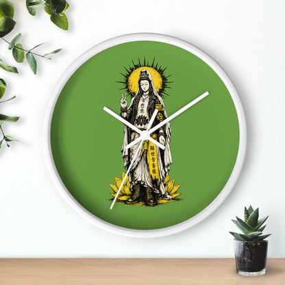 Kuan Yin Lotus Wall Clock — Green Zen Buddhist Decorative Clock