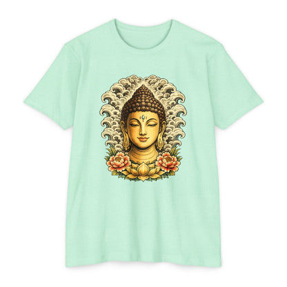 T-Shirt, Short Sleeve Boxy Crew Neck - Buddha Head Floral