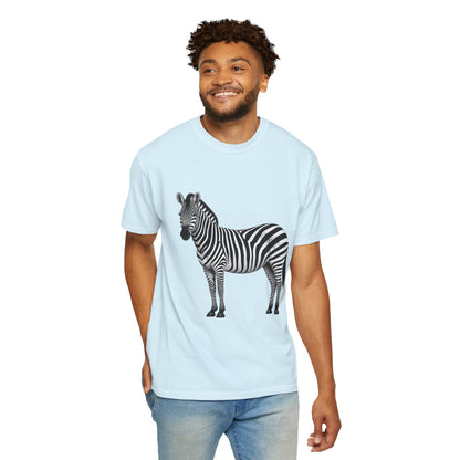 T-Shirt, Short Sleeve Boxy Crew Neck - Zebra Side View Standing