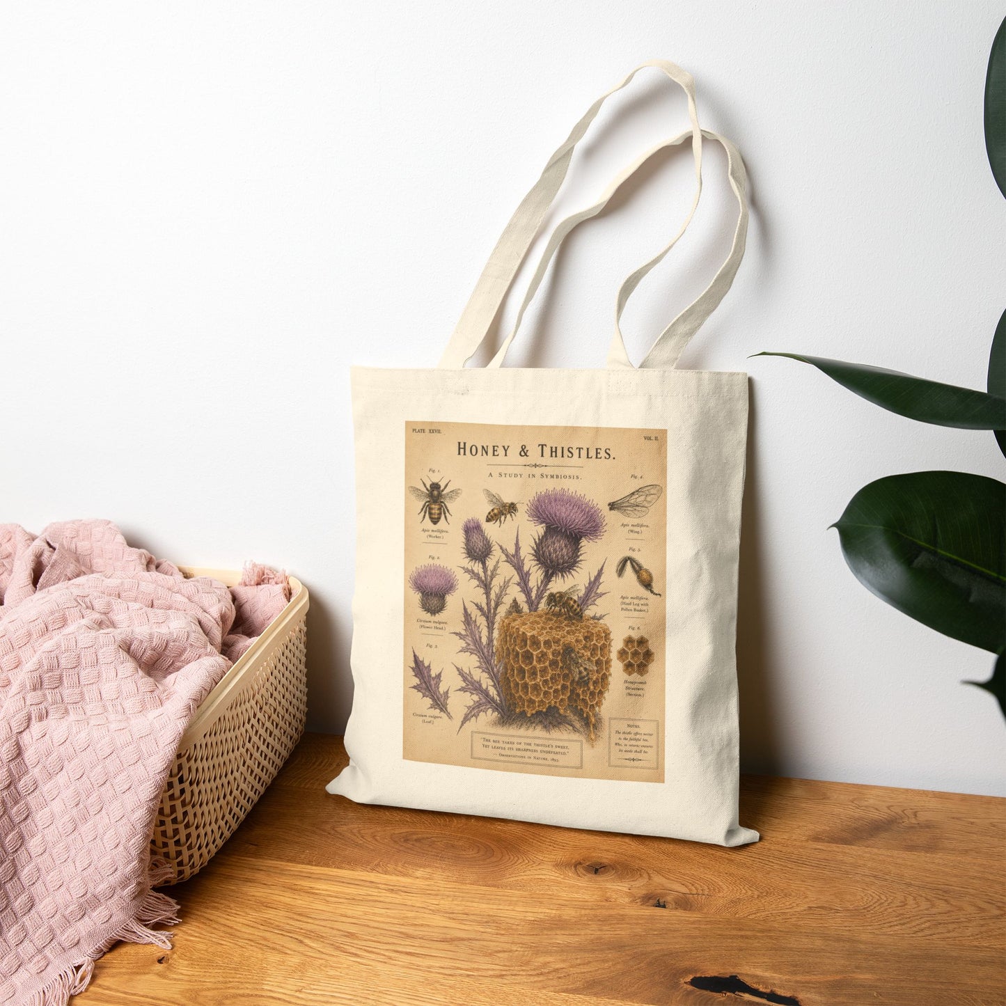 Vintage Honey & Thistles Canvas Tote Bag