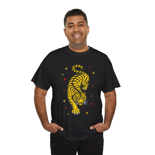 T-Shirt, Short Sleeve Boxy Crewneck - Yellow Tiger