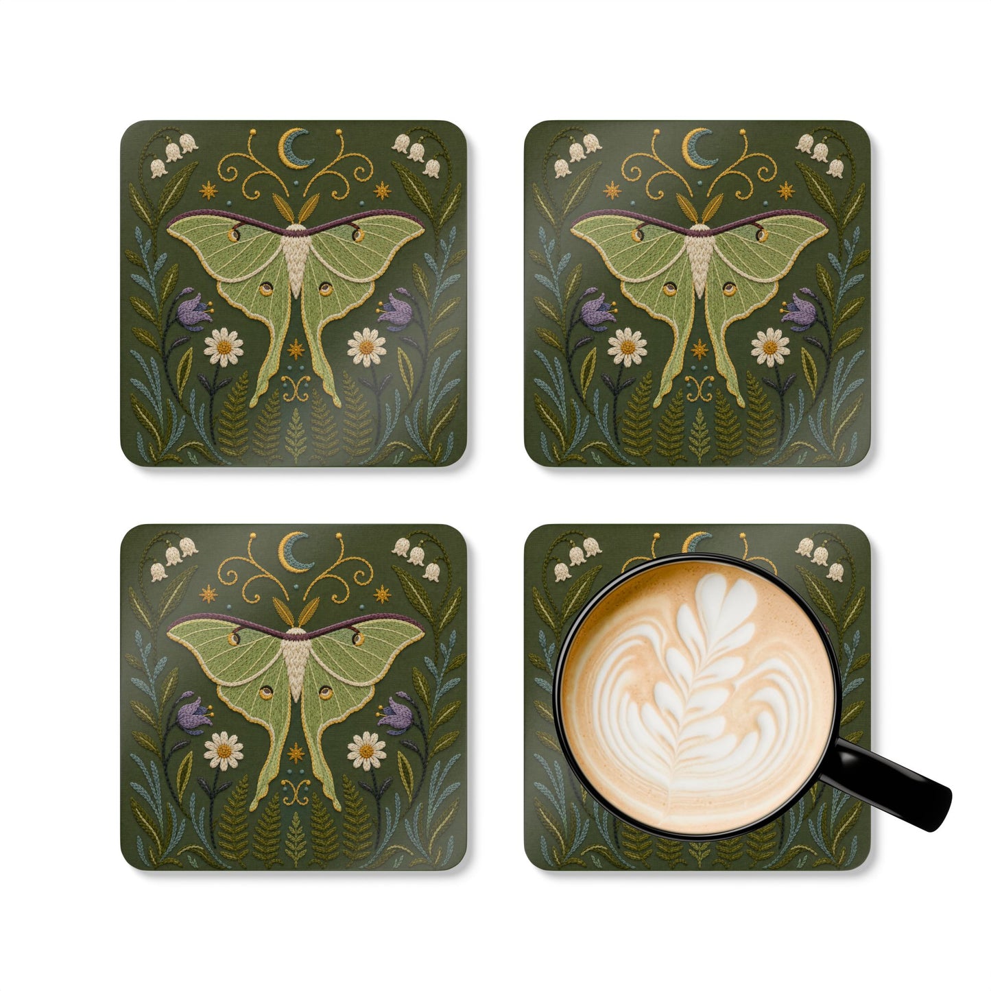 Luna Moth Cork Coaster Set (4-Pack)