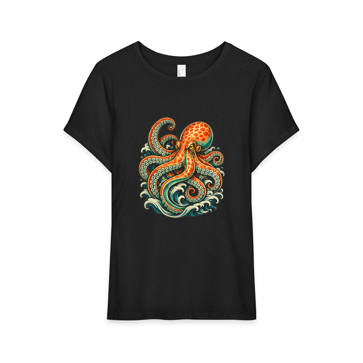 T-Shirt, Short Sleeve Boxy Crew Neck - Octopus Wave