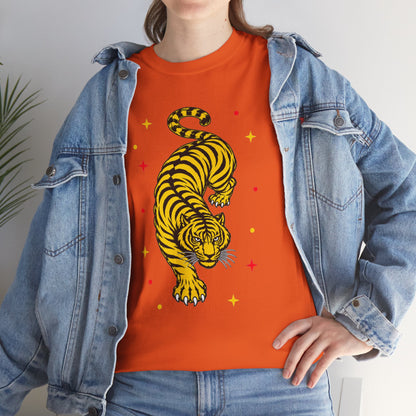 T-Shirt, Short Sleeve Boxy Crewneck - Yellow Tiger