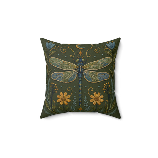 Dragonfly Floral Faux Suede Pillow