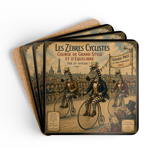 Zebras on Penny Farthings Coaster (Set of 4)
